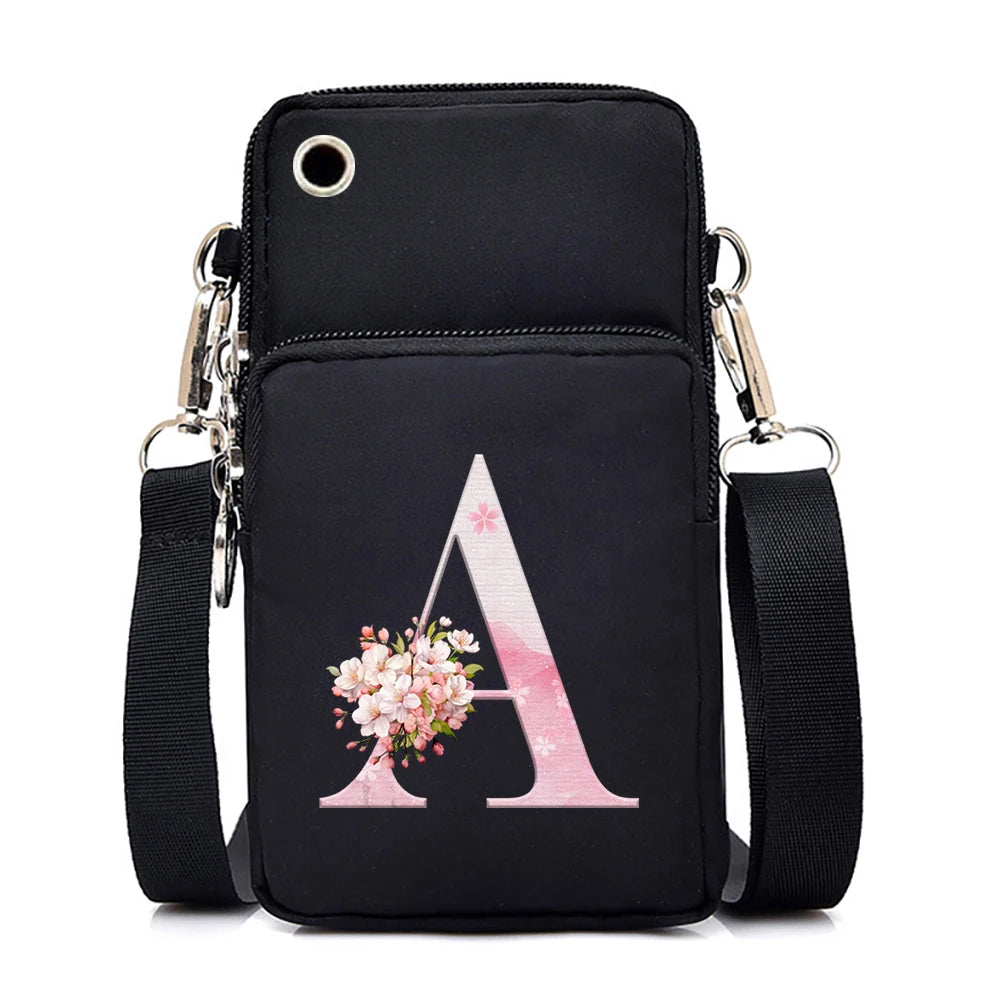 Women‘s Messenger Bag Small Handbag Crossbody Shoulder Wallet for Phone Sakura 26 Alphabet Print Coin Purse Ladies Card Holder