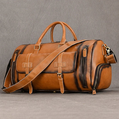 Luufan Genuine Leather Men's Travel Bag With Shoe Pocket Retro Crazy Horse Leather Big Capacity Luggag Bag Business Trip Handbag