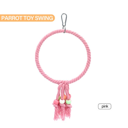 Pet Parrot Birds Cage Toy Parrot Cotton Rope Circle Ring Stand Chewing Bite Hanging Swing Climbing Play Toys