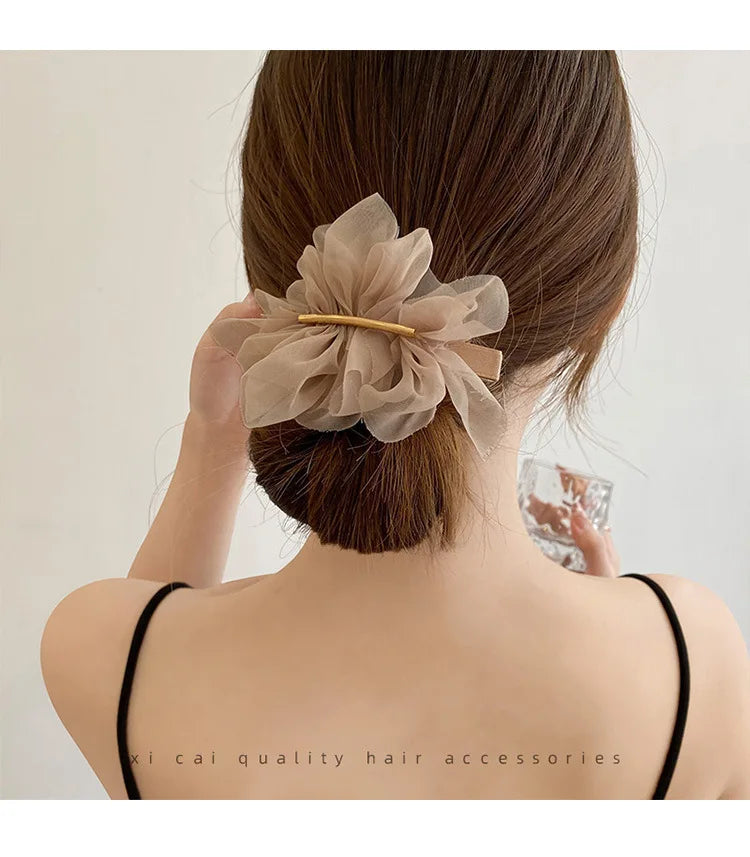Fashionable Feminine Chiffon Hairpins Super Fairy Girls High Ponytail Spring Clips Spring Summer Duckbill Clips Hair Accessories