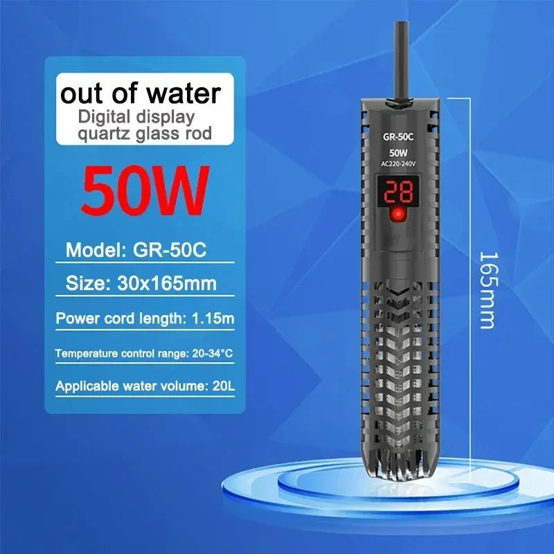 500W Fish Tank Heater Rod Red Parrot Non-explosive Glass Digital Display Aquarium Thermostat Automatic For Heating Water Tanks