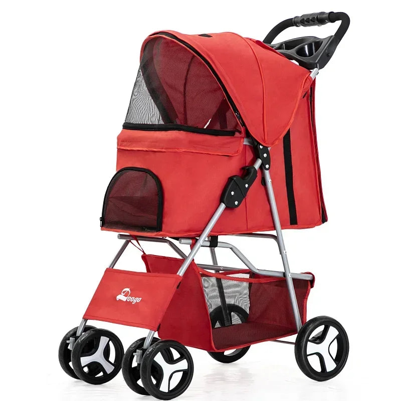 Portable Foldable Pet Stroller Four Wheel with Sunroof