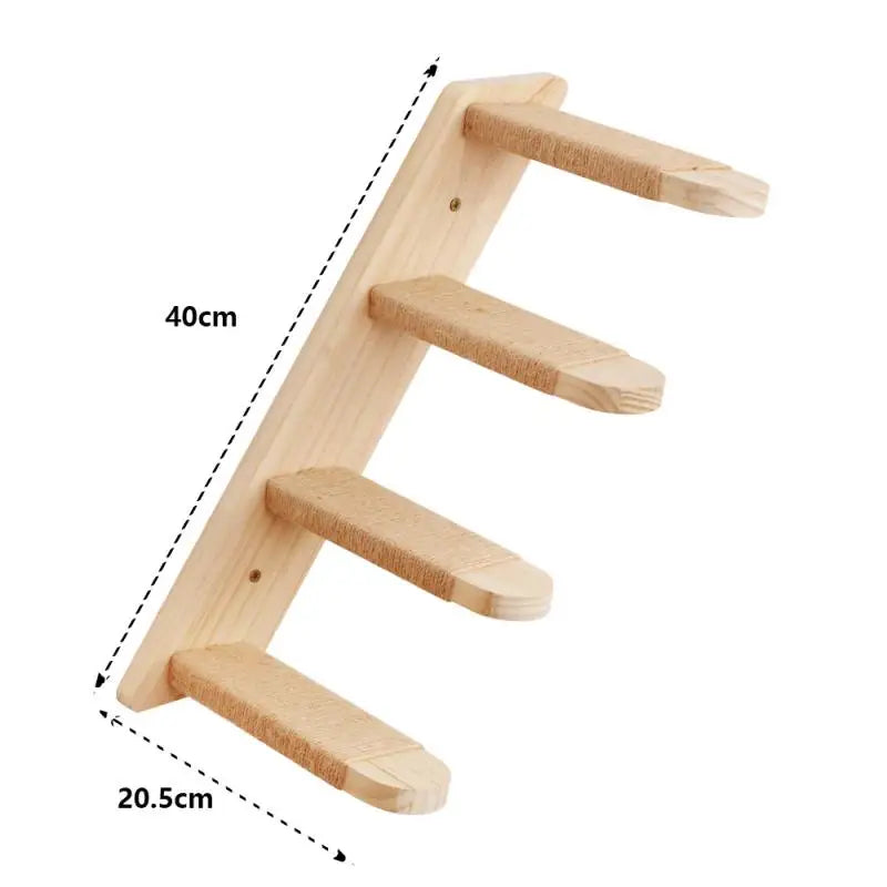 1 Piece Cat Wall Mounted Shelf Furniture Wooden Cat Bed and Scratcher Post with Climbing Ladder Steps for Kitten Play and Rest