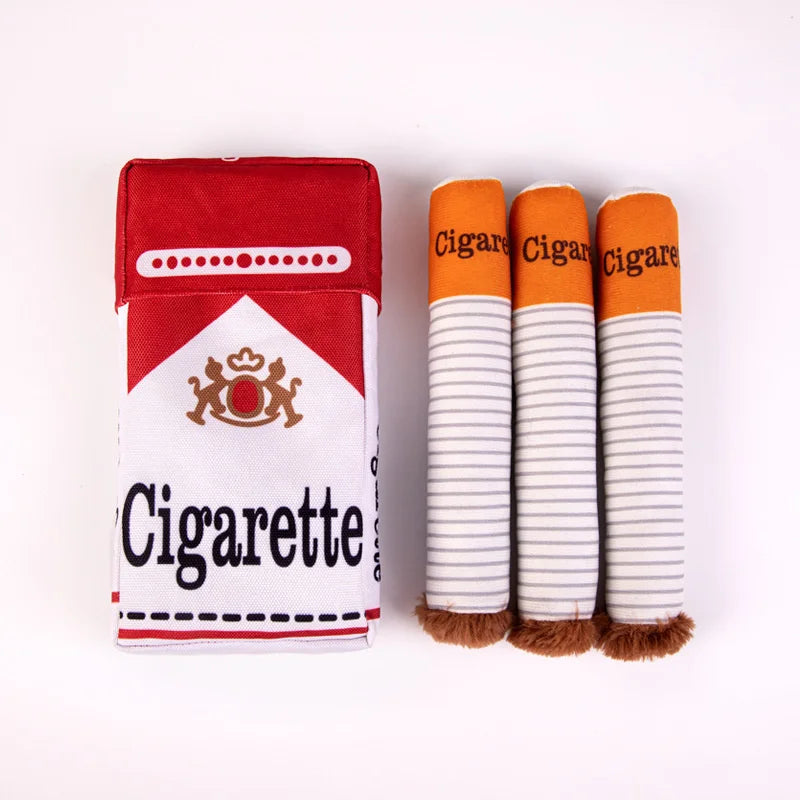 Creative Cigarette Interactive Giggles Dog Toys Funny Plush Chewing Toy with Squeaking Sound Dog Toy Cigaret Box Good Pet Gifts