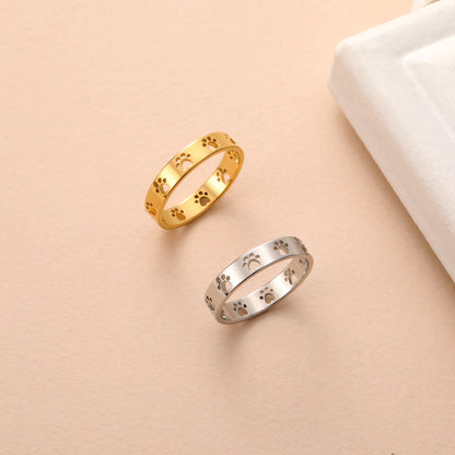 Sipuris Dog Paw Hollow Rings For Women Stainless Steel Gold Color Hip Hop Cute Ring Jewelry Gifts For Animal Dog Lovers