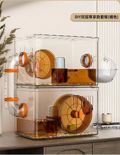 Hamster cage Luxury Grand Villa Transparent acrylic Gold silk Bear Dutch Pig two layer multi-layer combination hamster supplies