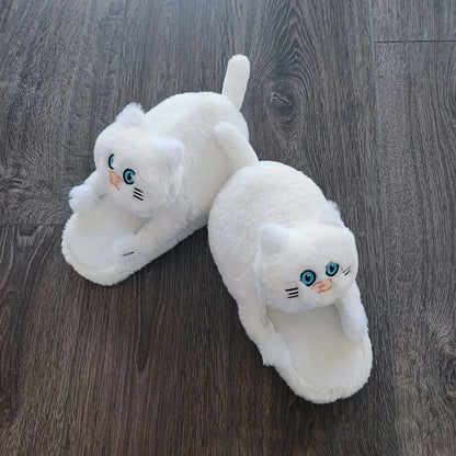 Footsie Cat Slippers Women's Winter Warm Shoes Free Shipping Funny Kitty Animal Slides Woman Fluffy Fur Mules Birthday Gift Toys