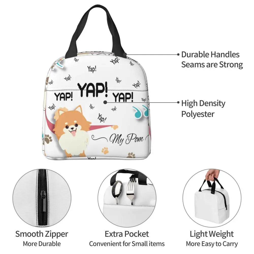 Cartoon Pomeranian Lunch Boxes Women Multifunction Spitz Dog Thermal Cooler Food Insulated Lunch Bag Office Work