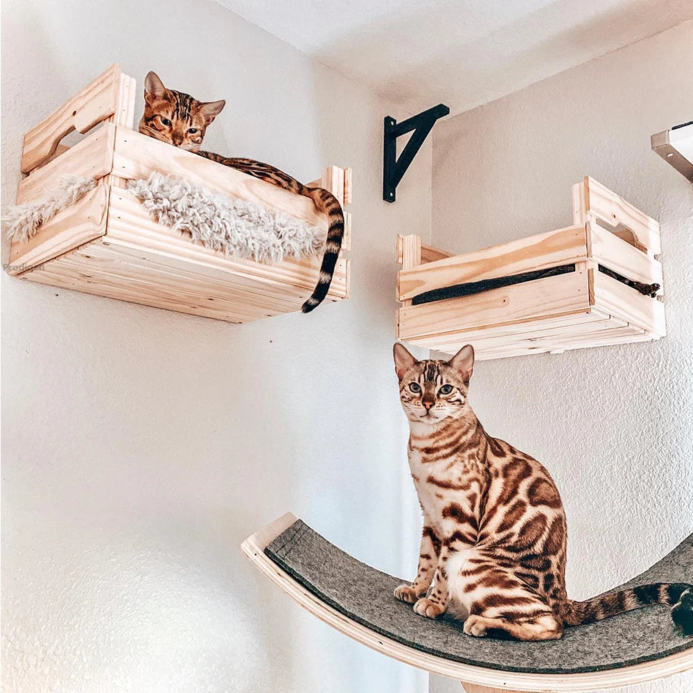 Cat Wall Mounted Shelf Steps Curved Cat Bed Shelves Corner Perches Hammock for Sleeping Climbing Scratching Post Pet Furniture