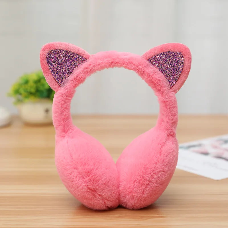 New Lovely Winter Warm Cat Ear Warmers Glitter Ears Plush Earmuffs for Women Playful Girls Ear Muffs Cold Protection Warm Hot