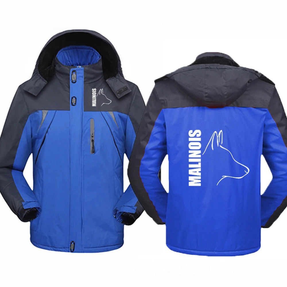 2024 New Silly Dog Belgian Malinois Men Hooded Casual Thickened Coat Outdoor Windproof Warm Cold Prevention Windbreaker Jacket