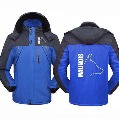 2024 New Silly Dog Belgian Malinois Men Hooded Casual Thickened Coat Outdoor Windproof Warm Cold Prevention Windbreaker Jacket