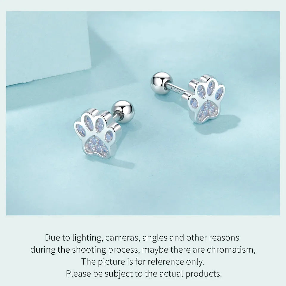 WOSTU 925 Sterling Silver Lovely Pink Opal Paw Stud Earrings For Women Cat Dog Pet Paws Ear Studs Girl Birthday Jewelry Gift