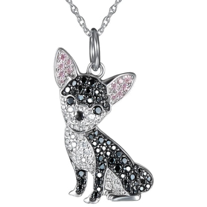 Exquisite Cute Pink Ear Black Chihuahua Pendant Necklace for Women Elegant Pet Puppy Jewelry Animal Accessories Dog Lovers Gift
