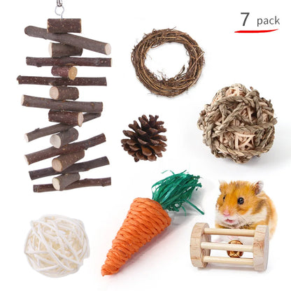 Combination Hamsters Rabbit Rat Toys Hamster Toys Set Pet Rabbit Guinea Pig Parrot Play Molar Wooden Supplies