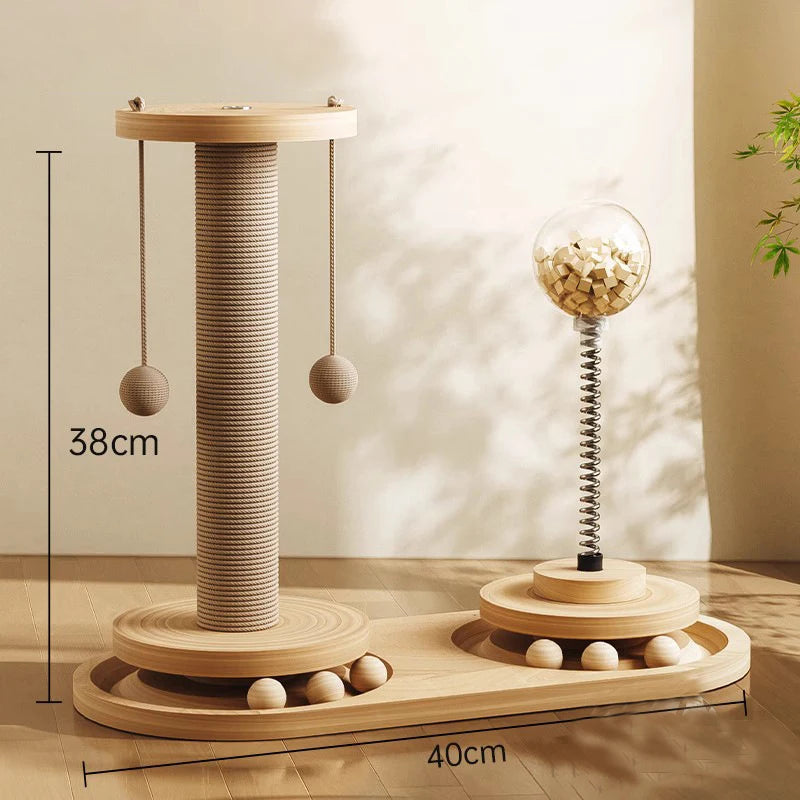 Sisal Scratching Post for Cat Solid Wood Cats Turntable Durable Kitten Claw Grinder Training Toy Wear-resistant Cat Scratcher