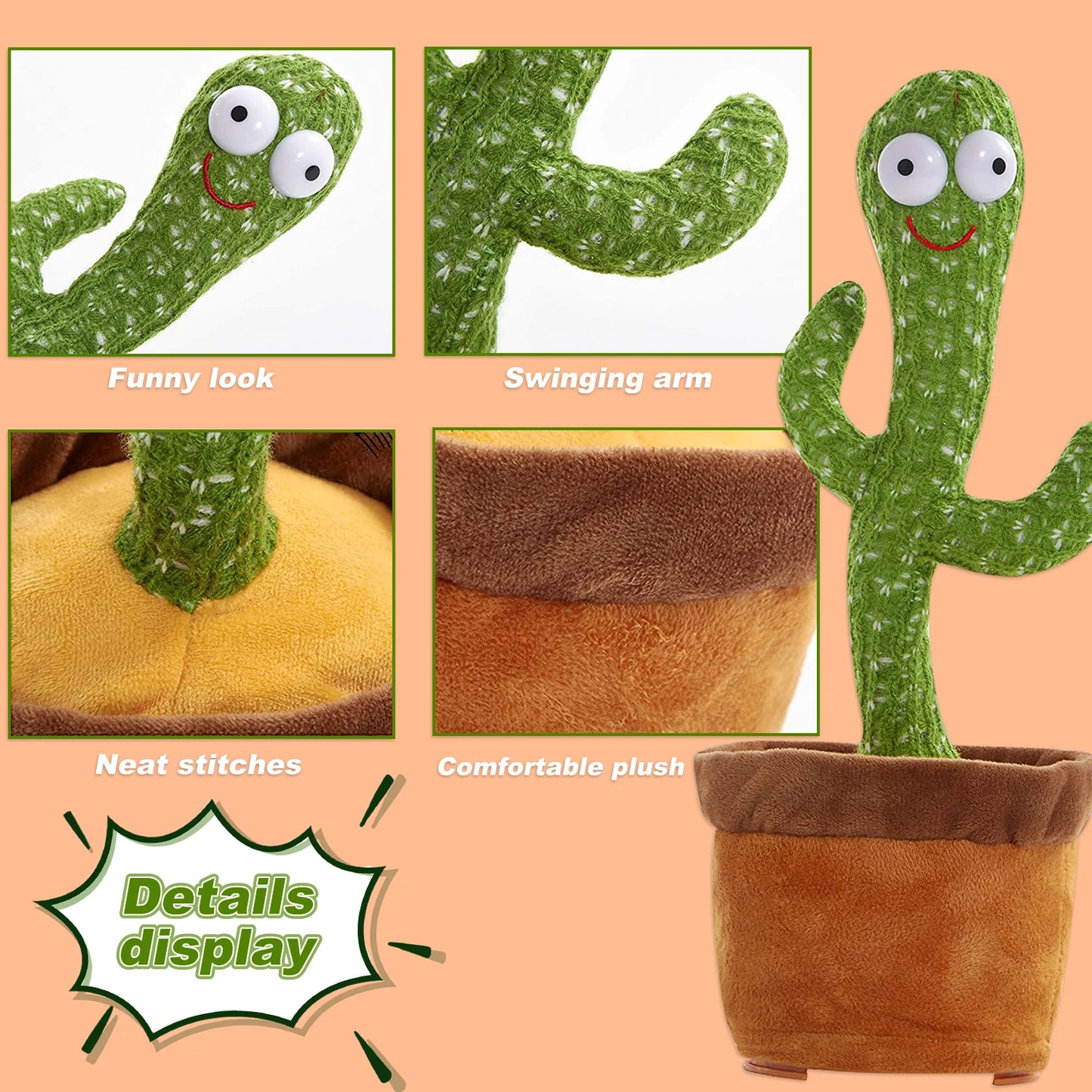 Dancing Cactus Repeat Talking Toy Electronic Plush Toys Can Sing Record Lighten USB Early Education Funny Gift Interactive Bled