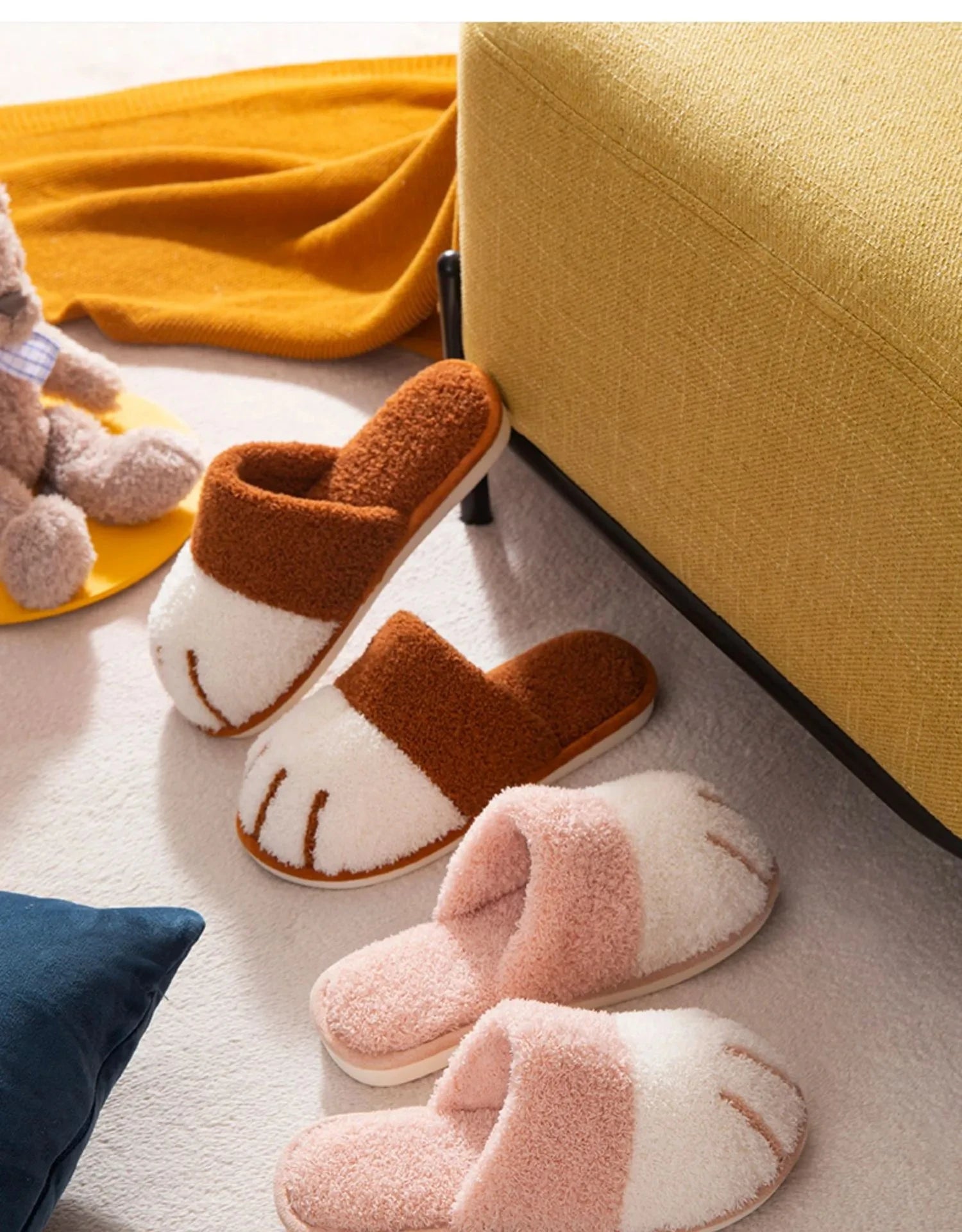 Pallene Winter Plush Slippers For Women Warm Cute Cat Paw Designer House Fur Slippers Indoor Bedroom Lovers Indoor Fluffy Shoes