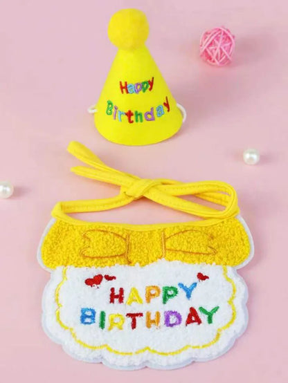 貓狗生日圍兜和派對帽迷你小狗可調式頭巾圍巾寵物生日服裝小狗用品