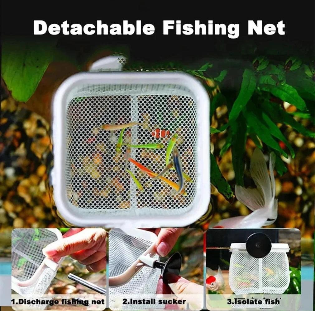 Aquarium Square Fishing Net With Suction Cup Extendable Long Handle Fishing Gear For Catching Fish Shrimp Tank Clean Accessories