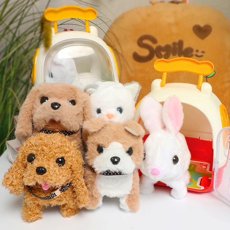 Children Pretend Play Simulation Plush Animals Eelectric Walking Cute Stuffed Dog Cat Backpack