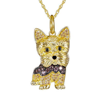 Creative Cute Two-Color Yorkshire Pendant Necklace for Women Pet Puppy Jewelry Animal Accessories Birthday Gift for Dog Lovers