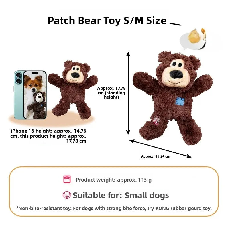 Kong Patch Bear Chew Resistant Plush Toy Sound Making Stress Relief Tug of War for Puppies And Adult Dogs Pet Toys Short Plush