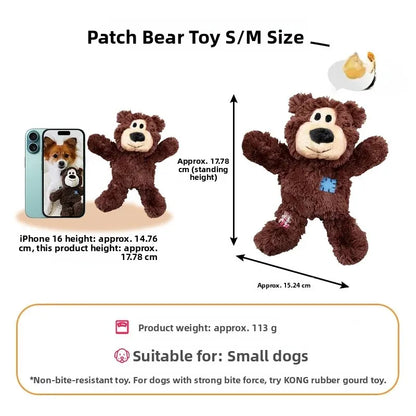 Kong Patch Bear Chew Resistant Plush Toy Sound Making Stress Relief Tug of War for Puppies And Adult Dogs Pet Toys Short Plush