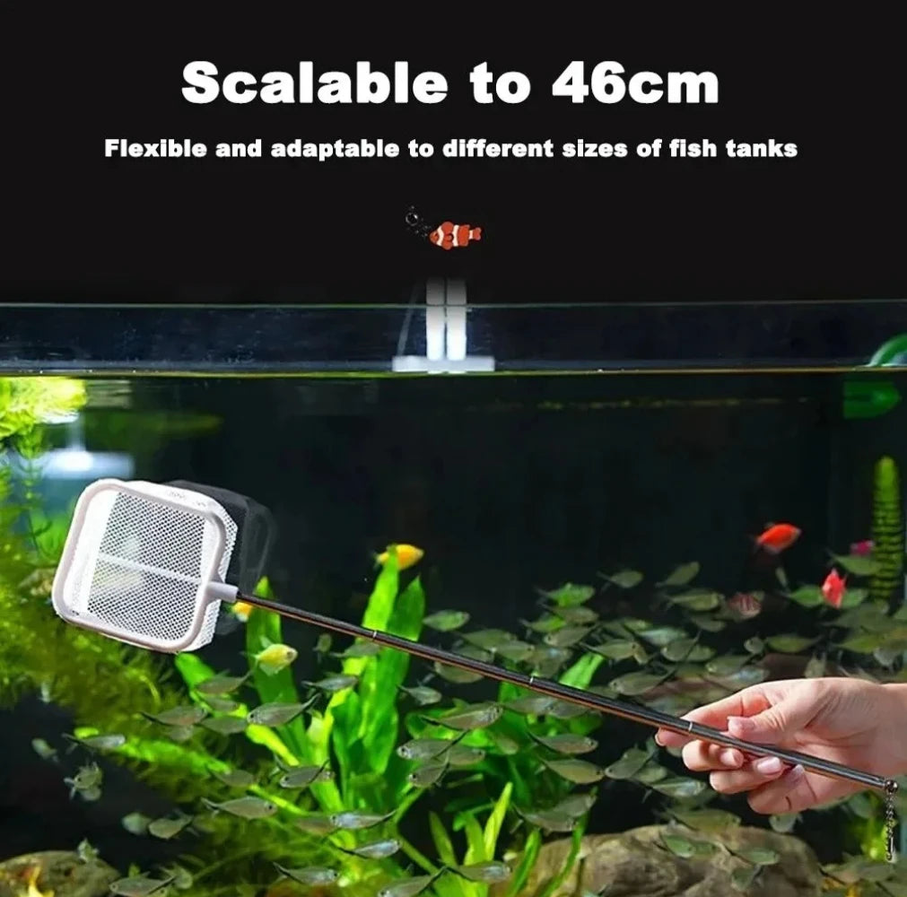 Aquarium Square Fishing Net With Suction Cup Extendable Long Handle Fishing Gear For Catching Fish Shrimp Tank Clean Accessories