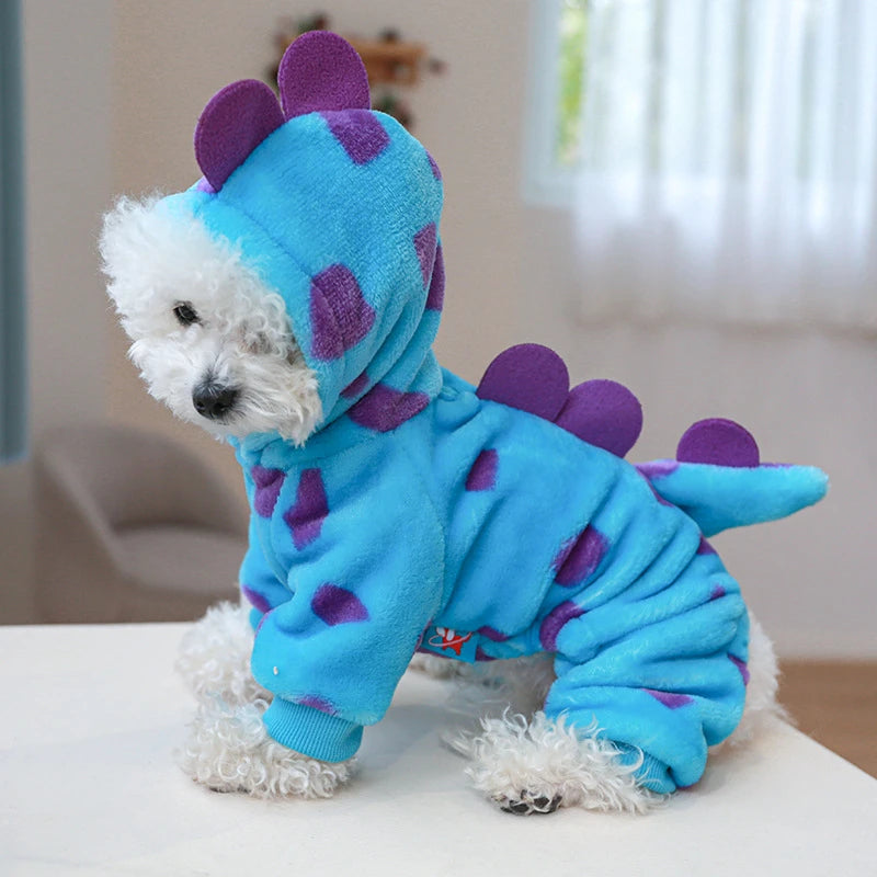 Super Soft Fleece Pet Clothing for Puppy Autumn Winter Plush Warm Dog Overalls Four Legged Dinosaur Unicorn Cosplay Cat Clothing