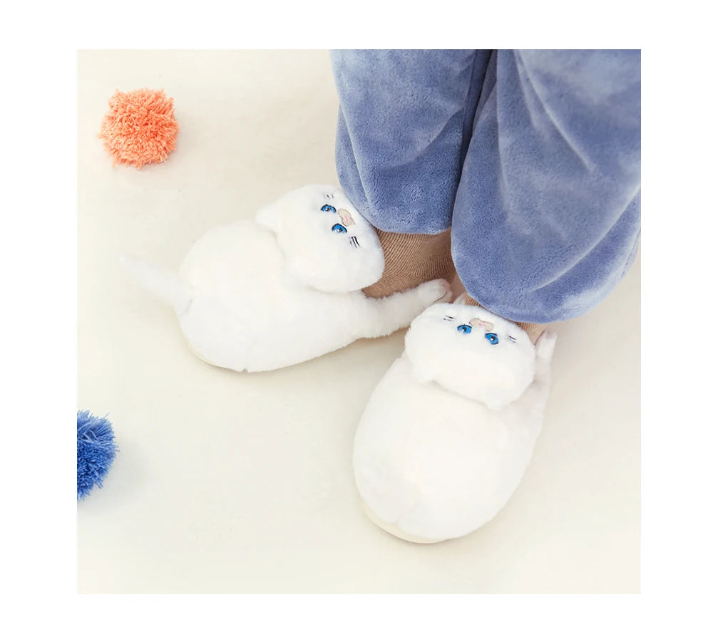 Footsie Cat Slippers Women's Winter Warm Shoes Free Shipping Funny Kitty Animal Slides Woman Fluffy Fur Mules Birthday Gift Toys