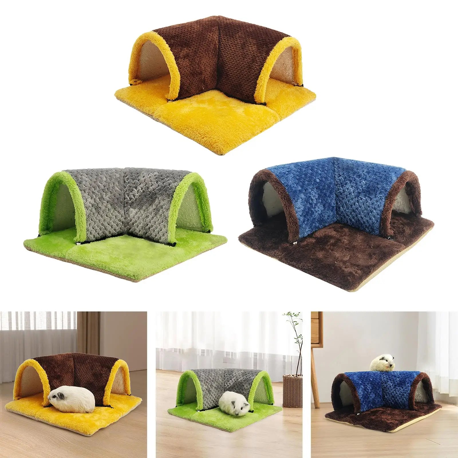 Small Animals Tunnel Guinea Pig Hideout Breathable Playground Removable Mat Pets Cave Guinea Pig House for Hamster Cat Kitten