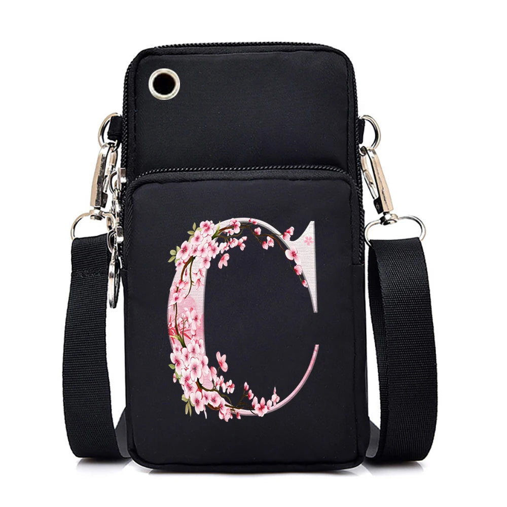 Women‘s Messenger Bag Small Handbag Crossbody Shoulder Wallet for Phone Sakura 26 Alphabet Print Coin Purse Ladies Card Holder