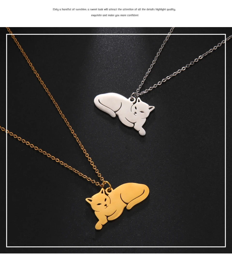 Unift Lovely Cat Pendant Necklace for Women Girl Stainless Steel Neck Chain Choker Pet Kitten Animal Kid Daughter Jewelry Gift