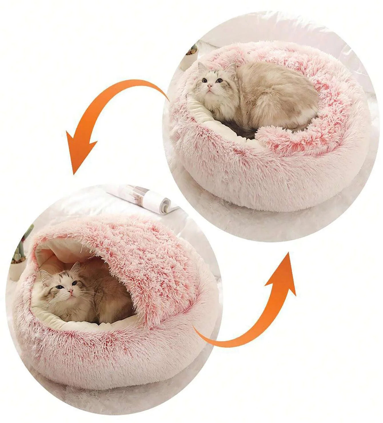 Soft Plush Pet Bed with Cover Round Cat Bed Pet Mattress Warm Cat Dog 2 in 1 Sleeping Nest Cave for Small Dogs