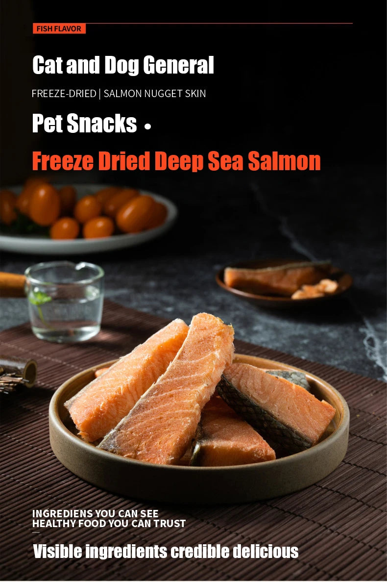 寵物零食冷凍乾燥鮭魚肉塊增肥毛鰓加鈣貓零食鮭魚乾狗零食