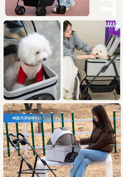 Detachable Pet Stroller Frame Basket With Feeding Tray One Click Fold System Lightweight Portable For Cats Dogs Pet Carrier