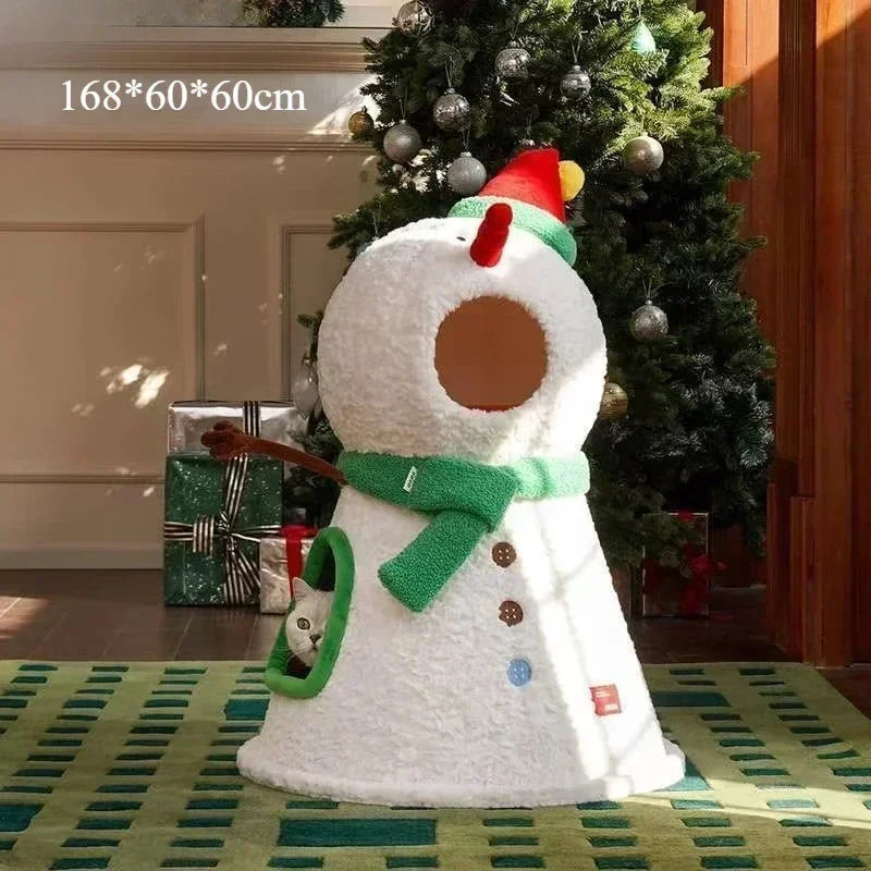 Christmas Cat Climbing Frame Cat Tree Integrated Snowman Pet Climbing Frame Occupying Sisal Wear-resistant Cats Scratch Pole Toy