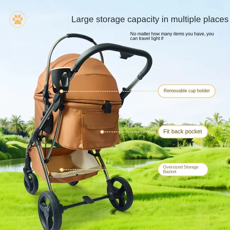 Luxury Pet Stroller with High View and Detachable Carrier Bag for Small and Medium Dogs and Cats