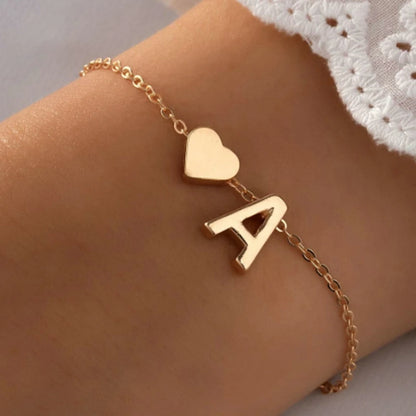 Fashion English Initial Letter Heart Bracelet DIY Personalized Name Bracelets Girls Women Anniversary Jewelry Gifts