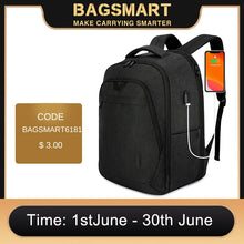 BAGSMART 男士背包防盜大號防水女士書包旅行商務筆記型電腦背包帶 USB 充電端口
