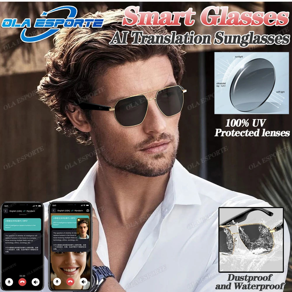 AI Smart Glasses with ChatGPT4.0 Instant Translation 164 Languages Bluetooth Calls IP67 Waterproof HD Camera for Travel Business