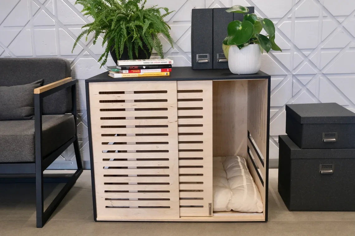 現代木製狗籠家具，附壓克力門