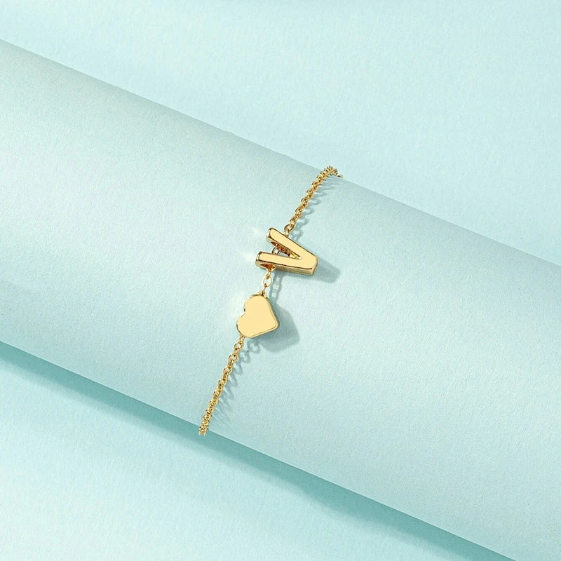 Fashion English Initial Letter Heart Bracelet DIY Personalized Name Bracelets Girls Women Anniversary Jewelry Gifts