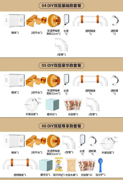 Hamster cage Luxury Grand Villa Transparent acrylic Gold silk Bear Dutch Pig two layer multi-layer combination hamster supplies