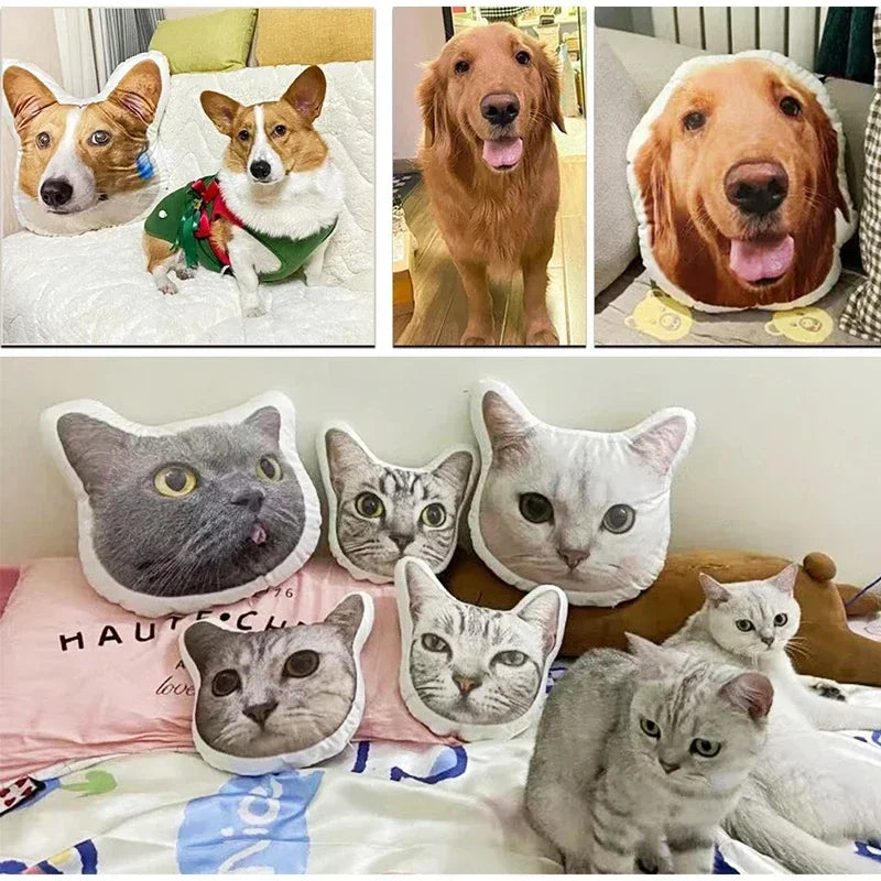 DIY Personalized Photo Custom Pillow 3D-Printed Pet Dog Cat Plush Cushion Stuffed Animal Pillow for Sofa Bed Decor Birthday Gift