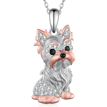 Creative Cute Two-Color Yorkshire Pendant Necklace for Women Pet Puppy Jewelry Animal Accessories Birthday Gift for Dog Lovers