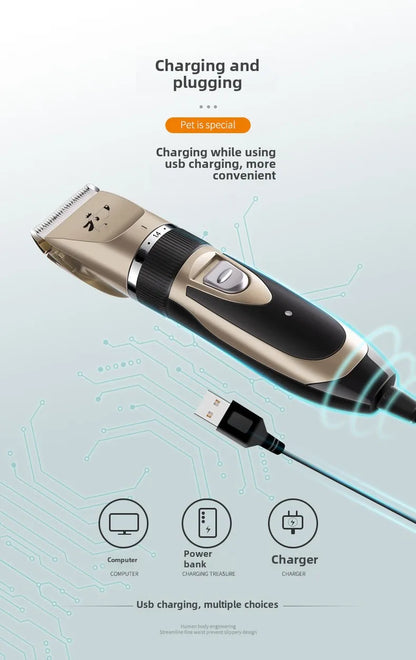 Rechargeable low-noise pet grooming clipper for dogs & cats