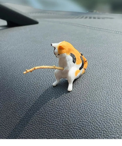 釣魚貓汽車內裝裝飾可愛樹脂帶管眼鏡汽車後視鏡掛件出風口車載飾品