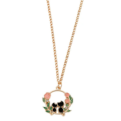 Cute Cat Bunny Sika Deer Necklace for Women Kids Fashion Cartoon DIY Animal Pendant Necklace Party Jewelry Accessories Gift